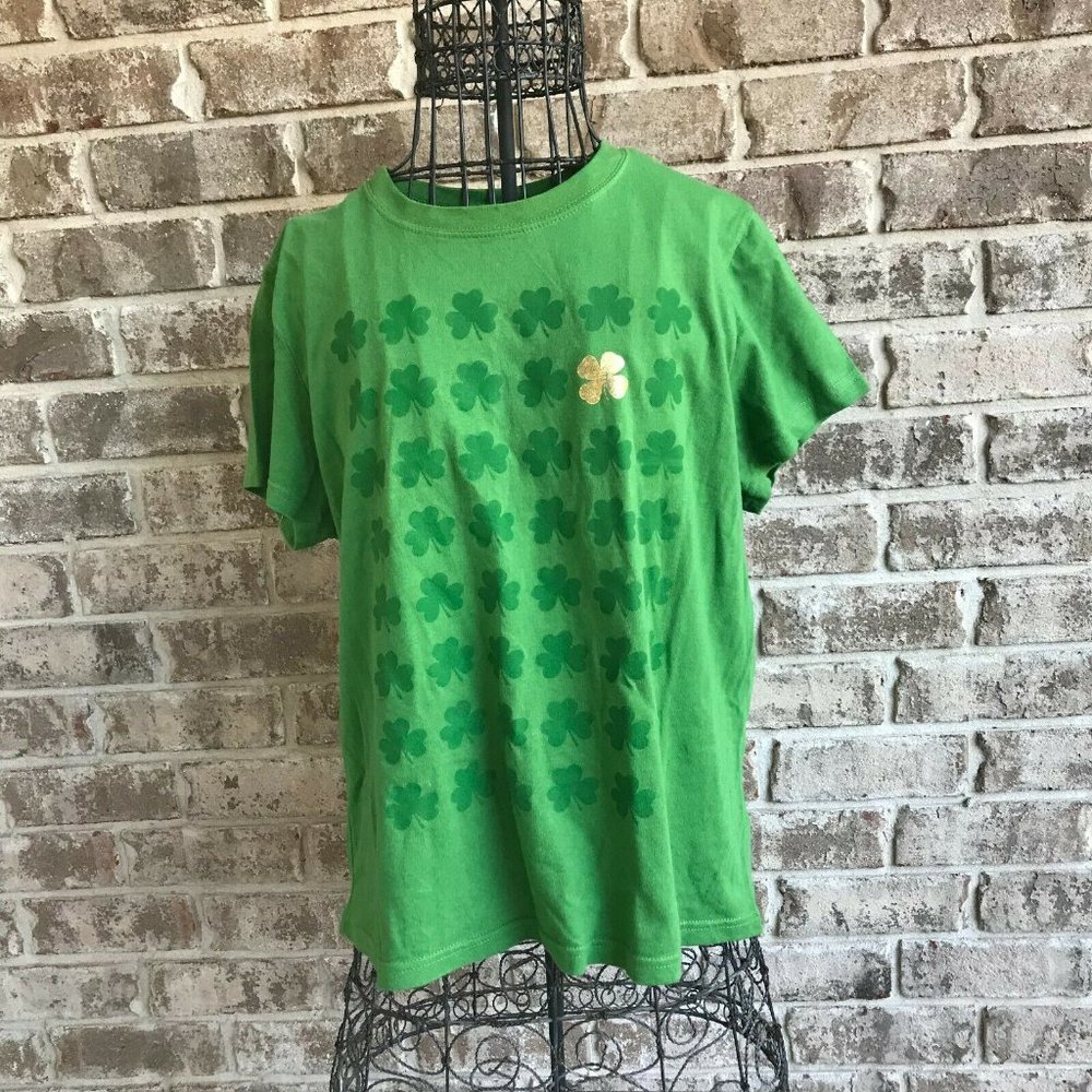 Shamrock T Shirt Girls XL Green Gold Cotton Short Sleeves St Patrick's D…